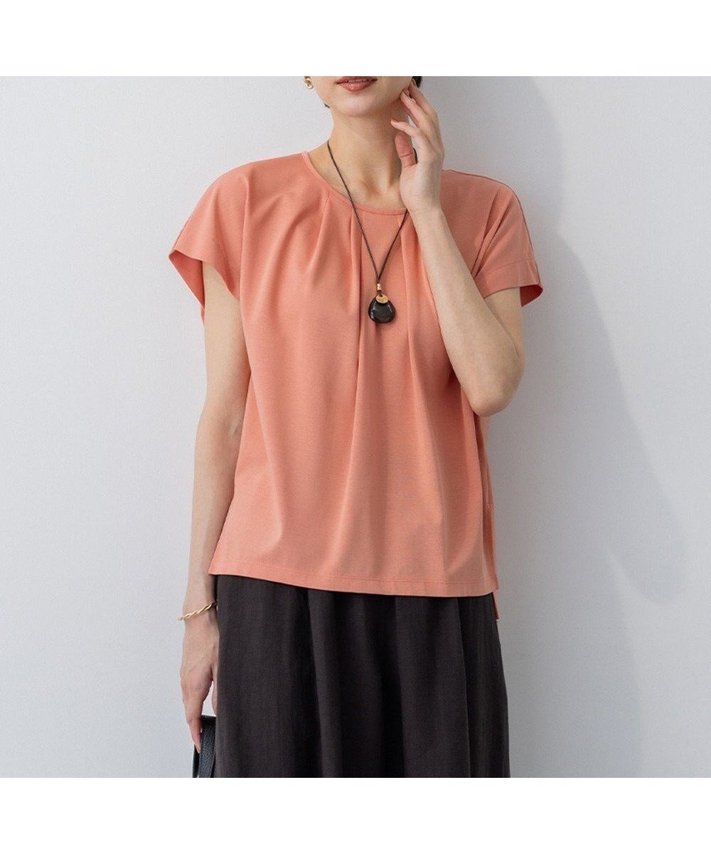 【23区/NIJYUSANKU】の【接触冷感/洗える】ツイストコットンプレーティング タックデザイン カットソー インテリア・キッズ・メンズ・レディースファッション・服の通販 founy(ファニー) 　ファッション　Fashion　レディースファッション　Fashion for Women　トップス・カットソー　Cut & Sew Tops　シャツ・ブラウス・オフィスカジュアル　Elegant Blouses & Button-Ups　ロングTシャツ・Tシャツ　Longline T-Shirts & Tees　カットソー・ベーシックTシャツ　Cut-and-Sewn Tops / Stretch Tees & Basics　イレギュラー　Irregular Design　春　Spring　洗える　Machine Washable　カットソー　Cut and Sewn Top　ガウチョパンツ　Gaucho Pants, Culottes　シンプル　Simple, Minimal　セットアップ　Set-Up, Coordinated Outfit　ロング　Long, Long-Length　S/S・春夏　SS, Spring/Summer, Warm Season　おすすめ　Recommended / Our Picks　夏　Summer　2025年　2025　2025春夏・S/S　Spring/Summer 2025 SS25　アプリコット系|ID: prp329100004932336 ipo3291000000037020363