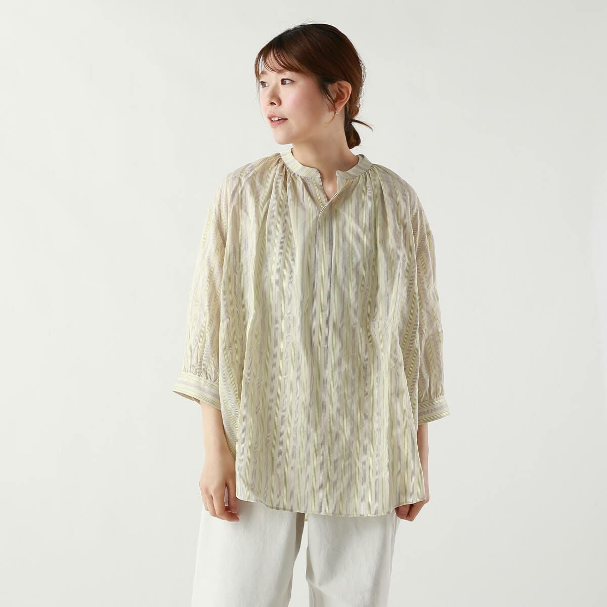 【ル グラジック/LE GLAZIK】のLE GLAZIK ルグラジック ギャザーネックブラウス 人気、トレンドファッション・服の通販 founy(ファニー) 　ファッション　Fashion　レディースファッション　Fashion for Women　トップス・カットソー　Cut & Sew Tops　シャツ・ブラウス・オフィスカジュアル　Elegant Blouses & Button-Ups　キュプラ　Cupro, Eco Fabric　ストライプ　Stripe, Striped Pattern　 other-1|ID: prp329100003940885 ipo3291000000035734220