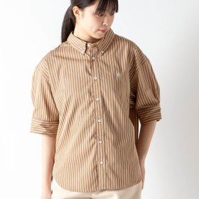 【ジムフレックス/GYMPHLEX】のGymphlex ジムフレックス ショートシャツS/S 50/1タイプライターストライプ【ウィメンズ】 大人の最旬トレンドファッション＆コーディネート founy(ファウニー) ファッション Fashion レディースファッション Fashion for Women トップス・カットソー Cut & Sew Tops シャツ・ブラウス・オフィスカジュアル Elegant Blouses & Button-Ups オレンジ Orange ショート Short, Short Length ストライプ Stripe, Striped Pattern タイプライター Typewriter Fabric, Crisp Cotton 夏 Summer S/S・春夏 SS, Spring/Summer, Warm Season |ID:prp329100004925909