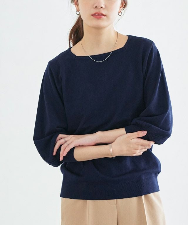 【ピエロ/Pierrot】の選べるネックシルクタッチバルーンニット インテリア・キッズ・メンズ・レディースファッション・服の通販 founy(ファニー) 　ファッション　Fashion　レディースファッション　Fashion for Women　トップス・カットソー　Cut & Sew Tops　ニット　Knit Tops & Sweaters　シルク　Silk, 100% Silk　シンプル　Simple, Minimal　スクエア　Square, Square Shape　スリーブ　Sleeve, Long Sleeve / Short Sleeve　バルーン　Balloon, Balloon Silhouette　プチプライス・低価格　Affordable / Budget Price　エレガント 上品　Elegant　163cm / ネイビー / スクエアネック / M|ID: prp329100001119050 ipo3291000000036275402