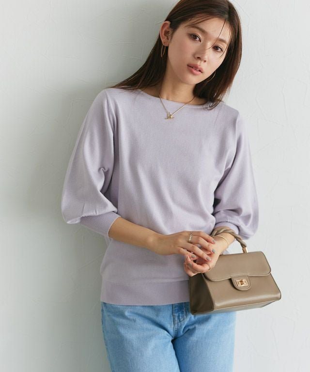 【ピエロ/Pierrot】の選べるネックシルクタッチバルーンニット インテリア・キッズ・メンズ・レディースファッション・服の通販 founy(ファニー) 　ファッション　Fashion　レディースファッション　Fashion for Women　トップス・カットソー　Cut & Sew Tops　ニット　Knit Tops & Sweaters　シルク　Silk, 100% Silk　シンプル　Simple, Minimal　スクエア　Square, Square Shape　スリーブ　Sleeve, Long Sleeve / Short Sleeve　バルーン　Balloon, Balloon Silhouette　プチプライス・低価格　Affordable / Budget Price　エレガント 上品　Elegant　166cm / アイスラベンダーグレー / ボートネック / M|ID: prp329100001119050 ipo3291000000036275405