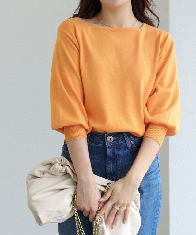 【ピエロ/Pierrot】の選べるネックシルクタッチバルーンニット インテリア・キッズ・メンズ・レディースファッション・服の通販 founy(ファニー) 　ファッション　Fashion　レディースファッション　Fashion for Women　トップス・カットソー　Cut & Sew Tops　ニット　Knit Tops & Sweaters　シルク　Silk, 100% Silk　シンプル　Simple, Minimal　スクエア　Square, Square Shape　スリーブ　Sleeve, Long Sleeve / Short Sleeve　バルーン　Balloon, Balloon Silhouette　プチプライス・低価格　Affordable / Budget Price　エレガント 上品　Elegant　157cm / オレンジ / スクエアネック / M|ID: prp329100001119050 ipo3291000000036275408