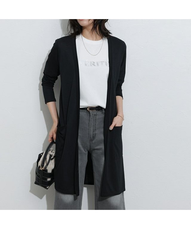 【ピエロ/Pierrot】のUVカット裾スリットカーディガン インテリア・キッズ・メンズ・レディースファッション・服の通販 founy(ファニー) 　ファッション　Fashion　レディースファッション　Fashion for Women　トップス・カットソー　Cut & Sew Tops　カーディガン・羽織り　Layered Style Cardigans　カーディガン　Cardigan, Knitwear　シンプル　Simple, Minimal　スリット　Slit, Slit Detail　プチプライス・低価格　Affordable / Budget Price　ポケット　Pocket, Pocket Detail　ロング　Long, Long-Length　ブラック|ID: prp329100001119077 ipo3291000000032551938