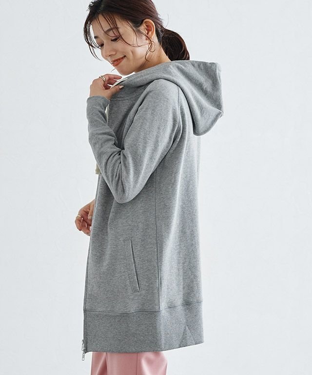 【ピエロ/Pierrot】のスウェット素材Wジップロング丈パーカー インテリア・キッズ・メンズ・レディースファッション・服の通販 founy(ファニー) 　ファッション　Fashion　レディースファッション　Fashion for Women　トップス・カットソー　Cut & Sew Tops　レディースパーカー・カジュアルフーディー　Casual Hoodies & Sweatshirts　スウェット・クルーネックトップス　Sweatshirts & Crewnecks / Relaxed Fit Sweat Tops　スウェット / スエット　Sweatshirt, Sweatwear　スタイリッシュ　Stylish, Fashionable　ダウン　Down, Puffer　パーカー　Hoodie, Parka　プチプライス・低価格　Affordable / Budget Price　ポケット　Pocket, Pocket Detail　吸水　Absorbent, Quick-Dry　杢グレー|ID: prp329100001119087 ipo3291000000033908763