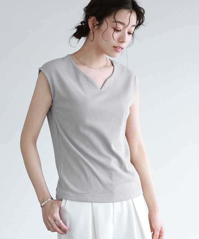 【ピエロ/Pierrot】の選べるフレンチスリーブテレコリブカットソー インテリア・キッズ・メンズ・レディースファッション・服の通販 founy(ファニー) 　ファッション　Fashion　レディースファッション　WOMEN　トップス・カットソー　Tops/Tshirt　カットソー　Cut and Sewn　送料無料　Free Shipping　プチプライス・低価格　Affordable　167cm / ライトグレー / キーネック / M|ID: prp329100001119307 ipo3291000000032088990