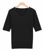 【ピエロ/Pierrot】の【アウトレットSALE!】選べるネック綿混半袖リブニット ブラック|ID: prp329100001119582 ipo3291000000035807525