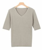 【ピエロ/Pierrot】の【アウトレットSALE!】選べるネック綿混半袖リブニット ライトベージュ|ID: prp329100001119582 ipo3291000000035807529