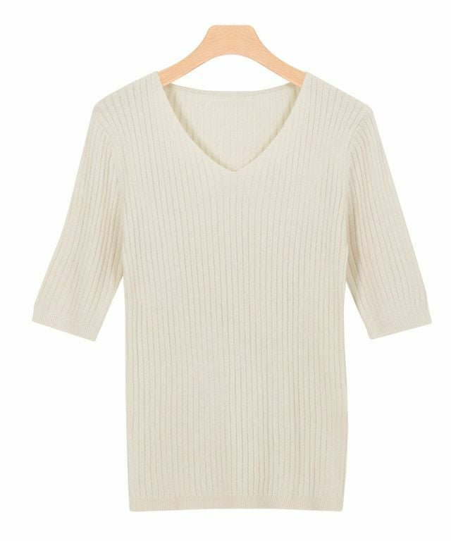 【ピエロ/Pierrot】の【アウトレットSALE!】選べるネック綿混半袖リブニット インテリア・キッズ・メンズ・レディースファッション・服の通販 founy(ファニー) 　ファッション　Fashion　レディースファッション　Fashion for Women　トップス・カットソー　Cut & Sew Tops　ニット　Knit Tops & Sweaters　アウトレット　Outlet / Clearance　シンプル　Simple, Minimal　プチプライス・低価格　Affordable / Budget Price　リブニット　Rib Knit, Ribbed Knit　半袖　Short Sleeve, Half Sleeve　アイボリー|ID: prp329100001119582 ipo3291000000035807531