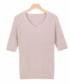 【ピエロ/Pierrot】の【アウトレットSALE!】選べるネック綿混半袖リブニット ダスティピンク|ID: prp329100001119582 ipo3291000000035807533