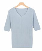 【ピエロ/Pierrot】の【アウトレットSALE!】選べるネック綿混半袖リブニット スモークブルー|ID: prp329100001119582 ipo3291000000035807536