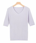 【ピエロ/Pierrot】の【アウトレットSALE!】選べるネック綿混半袖リブニット ラベンダー|ID: prp329100001119582 ipo3291000000035807538