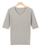 【ピエロ/Pierrot】の【アウトレットSALE!】選べるネック綿混半袖リブニット グレージュ|ID: prp329100001119582 ipo3291000000035807545