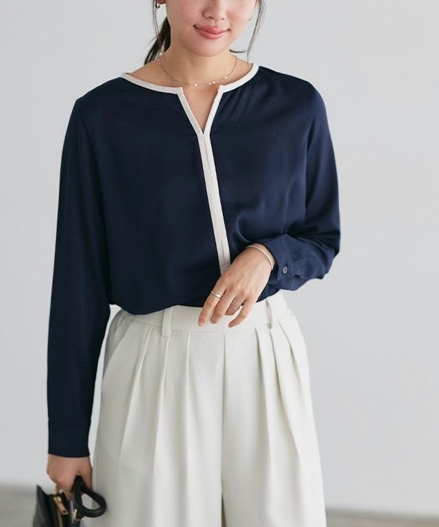 【ピエロ/Pierrot】の配色キーネックブラウス インテリア・キッズ・メンズ・レディースファッション・服の通販 founy(ファニー) https://founy.com/ ファッション Fashion レディースファッション WOMEN トップス・カットソー Tops/Tshirt シャツ/ブラウス Shirts/Blouses シンプル Simple パイピング Piping プチプライス・低価格 Affordable エレガント 上品 Elegant 再入荷 Restock/Back In Stock/Re Arrival |ID: prp329100001119690 ipo3291000000030106828