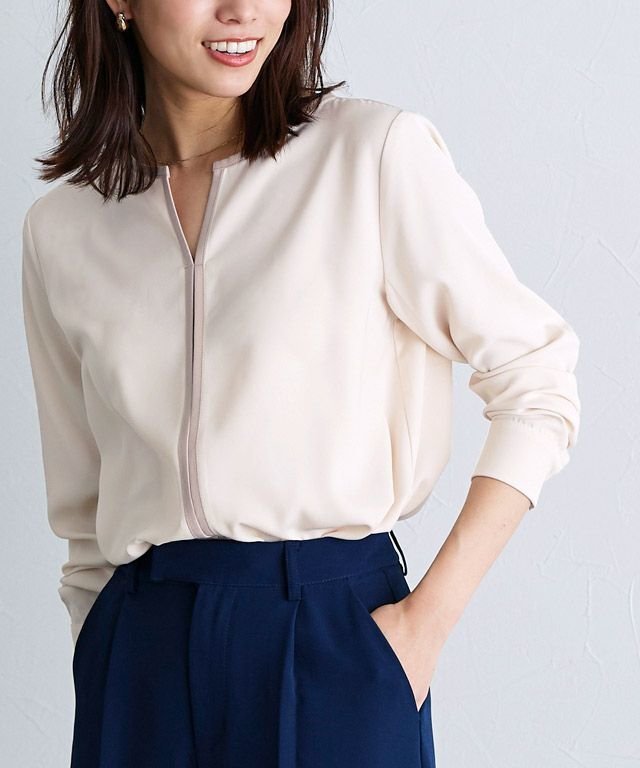 【ピエロ/Pierrot】の配色キーネックブラウス インテリア・キッズ・メンズ・レディースファッション・服の通販 founy(ファニー) 　ファッション　Fashion　レディースファッション　WOMEN　トップス・カットソー　Tops/Tshirt　シャツ/ブラウス　Shirts/Blouses　シンプル　Simple　パイピング　Piping　プチプライス・低価格　Affordable　エレガント 上品　Elegant　再入荷　Restock/Back In Stock/Re Arrival　配色キーネックブラウス|ID: prp329100001119690 ipo3291000000031554584
