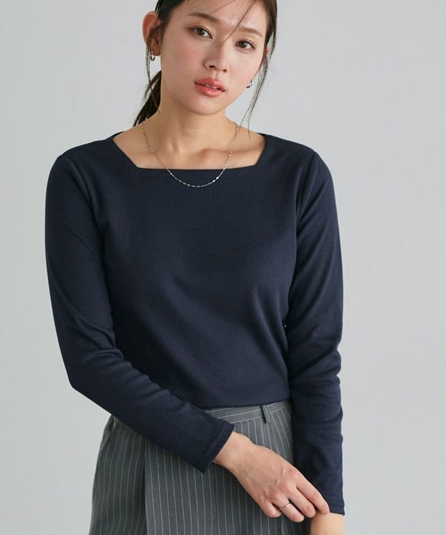 【ピエロ/Pierrot】のネックが選べるテレコリブカットソー インテリア・キッズ・メンズ・レディースファッション・服の通販 founy(ファニー) ファッション Fashion レディースファッション Fashion for Women トップス・カットソー Cut & Sew Tops カットソー・ベーシックTシャツ Cut-and-Sewn Tops / Stretch Tees & Basics 送料無料 Free Shipping クラシック Classic, Timeless Style スクエア Square, Square Shape デコルテ Décolleté, Neckline プチプライス・低価格 Affordable / Budget Price ワイド Wide, Wide Fit 166cm / ネイビー / スクエアネック / M|ID: prp329100001119734 ipo3291000000034696896