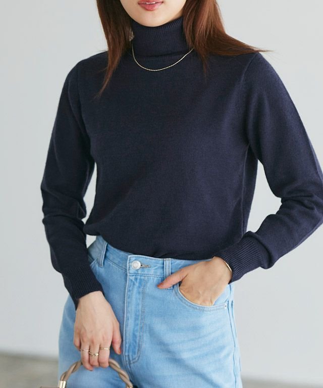 【ピエロ/Pierrot】のプレミアムカシミヤタッチタートルニット インテリア・キッズ・メンズ・レディースファッション・服の通販 founy(ファニー) 　ファッション　Fashion　レディースファッション　Fashion for Women　トップス・カットソー　Cut & Sew Tops　ニット　Knit Tops & Sweaters　送料無料　Free Shipping　シンプル　Simple, Minimal　タートルネック　Turtleneck, High Neck　フィット　Fit, Slim Fit　プチプライス・低価格　Affordable / Budget Price　ルーズ　Loose, Oversized　166cm / ネイビー / M|ID: prp329100001119968 ipo3291000000033940012