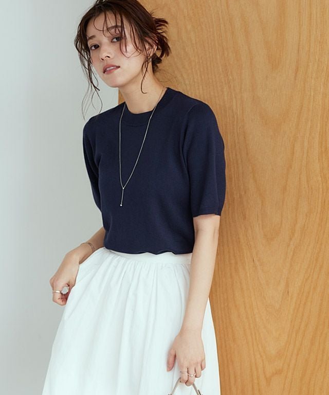 【ピエロ/Pierrot】のシルクタッチウォッシャブル半袖ニット インテリア・キッズ・メンズ・レディースファッション・服の通販 founy(ファニー) 　ファッション　Fashion　レディースファッション　Fashion for Women　トップス・カットソー　Cut & Sew Tops　ニット　Knit Tops & Sweaters　ウォッシャブル　Machine Washable　シルク　Silk, 100% Silk　シンプル　Simple, Minimal　プチプライス・低価格　Affordable / Budget Price　エレガント 上品　Elegant　半袖　Short Sleeve, Half Sleeve　吸水　Absorbent, Quick-Dry　167cm / ネイビー / M|ID: prp329100001354982 ipo3291000000036274674