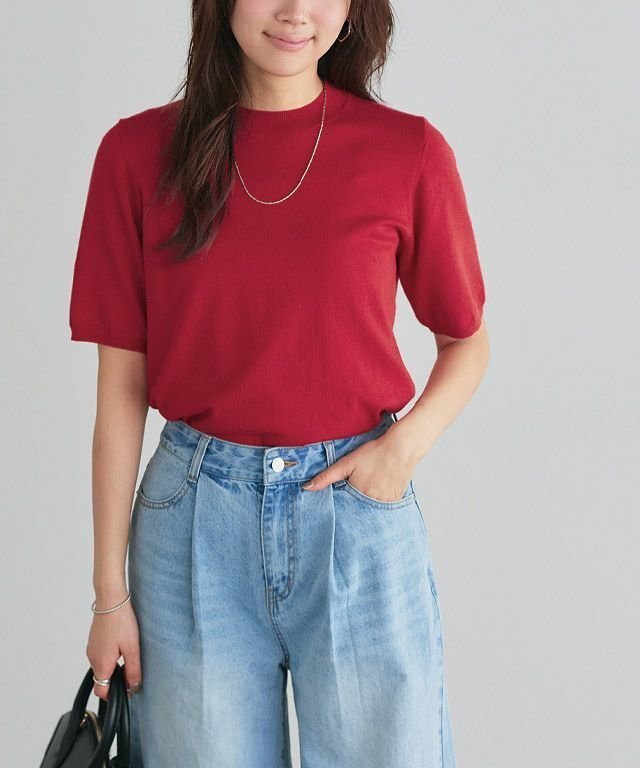 【ピエロ/Pierrot】のシルクタッチウォッシャブル半袖ニット インテリア・キッズ・メンズ・レディースファッション・服の通販 founy(ファニー) 　ファッション　Fashion　レディースファッション　Fashion for Women　トップス・カットソー　Cut & Sew Tops　ニット　Knit Tops & Sweaters　ウォッシャブル　Machine Washable　シルク　Silk, 100% Silk　シンプル　Simple, Minimal　プチプライス・低価格　Affordable / Budget Price　エレガント 上品　Elegant　半袖　Short Sleeve, Half Sleeve　吸水　Absorbent, Quick-Dry　166cm / レッド / M|ID: prp329100001354982 ipo3291000000036274681