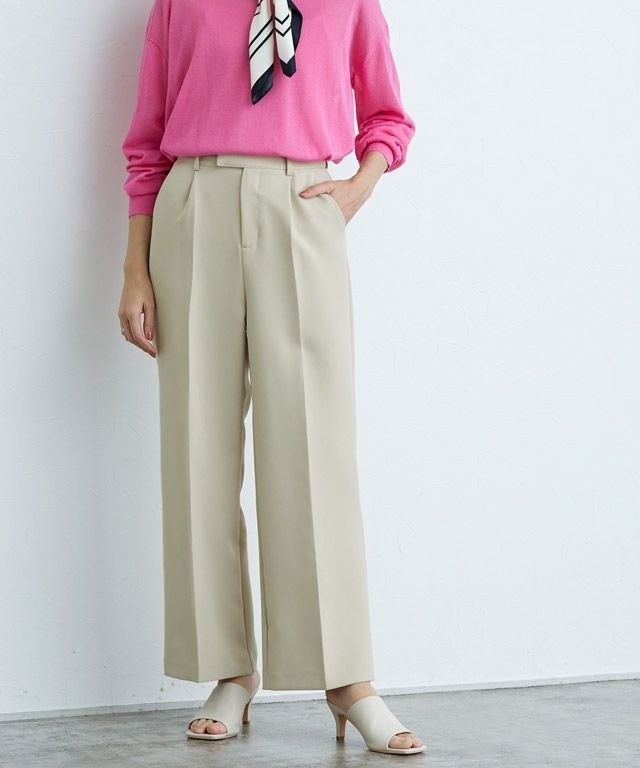 【ピエロ/Pierrot】のセンタープレスボックスパンツ インテリア・キッズ・メンズ・レディースファッション・服の通販 founy(ファニー) 　ファッション　Fashion　レディースファッション　Fashion for Women　パンツ　Pants & Trousers　ジョーゼット　Georgette, Semi-Sheer Fabric　ストレート　Straight, Straight Cut　センター　Center, Center Line　プチプライス・低価格　Affordable / Budget Price　エレガント 上品　Elegant　165cm / ライトベージュ / TM|ID: prp329100001377118 ipo3291000000029585046