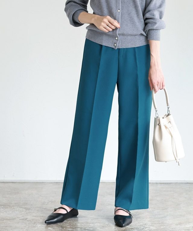 【ピエロ/Pierrot】の【アウトレットSALE!】センタープレスボックスパンツ インテリア・キッズ・メンズ・レディースファッション・服の通販 founy(ファニー) 　ファッション　Fashion　レディースファッション　Fashion for Women　パンツ　Pants & Trousers　アウトレット　Outlet / Clearance　ジョーゼット　Georgette, Semi-Sheer Fabric　ストレート　Straight, Straight Cut　センター　Center, Center Line　プチプライス・低価格　Affordable / Budget Price　エレガント 上品　Elegant　165cm / ブルーグリーン / TM|ID: prp329100001377118 ipo3291000000035996677