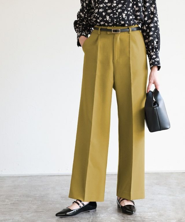 【ピエロ/Pierrot】の【アウトレットSALE!】センタープレスボックスパンツ インテリア・キッズ・メンズ・レディースファッション・服の通販 founy(ファニー) 　ファッション　Fashion　レディースファッション　Fashion for Women　パンツ　Pants & Trousers　アウトレット　Outlet / Clearance　ジョーゼット　Georgette, Semi-Sheer Fabric　ストレート　Straight, Straight Cut　センター　Center, Center Line　プチプライス・低価格　Affordable / Budget Price　エレガント 上品　Elegant　165cm / マスタード / TM|ID: prp329100001377118 ipo3291000000035996679