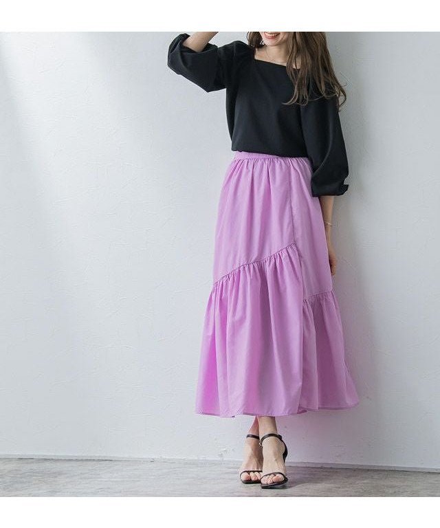 【ピエロ/Pierrot】の【アウトレットSALE!】ギャザー切り替えスカート インテリア・キッズ・メンズ・レディースファッション・服の通販 founy(ファニー) 　ファッション　Fashion　レディースファッション　Fashion for Women　スカート　Skirts　アウトレット　Outlet / Clearance　アシンメトリー　Asymmetrical Style　ギャザー　Gathered, Ruffled　シンプル　Simple, Minimal　プチプライス・低価格　Affordable / Budget Price　ラベンダー|ID: prp329100001744686 ipo3291000000036069890