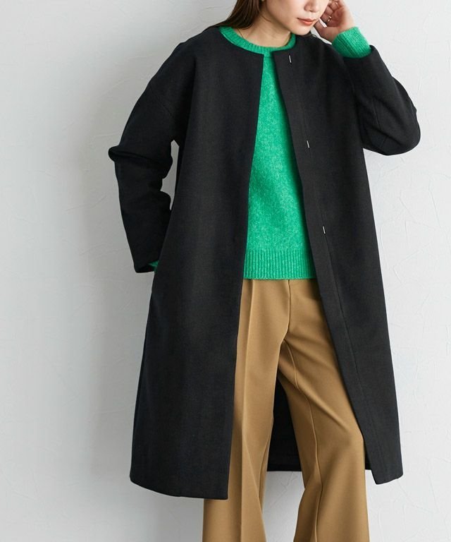 【ピエロ/Pierrot】のメルトンノーカラーコート インテリア・キッズ・メンズ・レディースファッション・服の通販 founy(ファニー) 　ファッション　Fashion　レディースファッション　WOMEN　アウター　Coat Outerwear　コート　Coats　ジャケット　Jackets　シンプル　Simple　ストール　Stall　タートルネック　Turtleneck　フロント　Front　プチプライス・低価格　Affordable　メルトン　Melton　エレガント 上品　Elegant　再入荷　Restock/Back In Stock/Re Arrival　165cm / ブラック / M|ID: prp329100002019646 ipo3291000000029268925