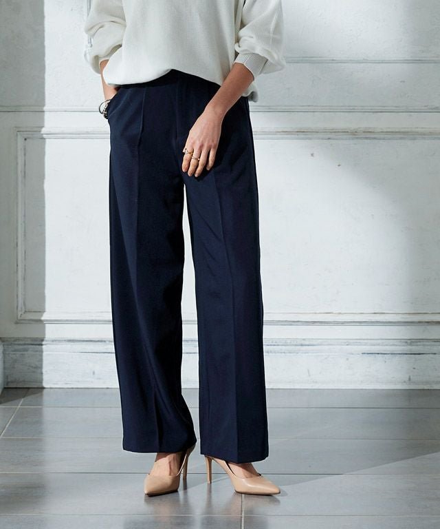 【ピエロ/Pierrot】のRASW ウエストタックボックスパンツ インテリア・キッズ・メンズ・レディースファッション・服の通販 founy(ファニー) 　ファッション　Fashion　レディースファッション　Fashion for Women　パンツ　Pants & Trousers　ストレート　Straight, Straight Cut　センター　Center, Center Line　プチプライス・低価格　Affordable / Budget Price　マニッシュ　Mannish, Boyish　エレガント 上品　Elegant　ネイビー|ID: prp329100002133816 ipo3291000000035997163