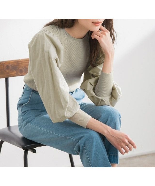 【ピエロ/Pierrot】のUVカット・シルクタッチ布帛切り替えボリュームスリーブニット 人気、トレンドファッション・服の通販 founy(ファニー) 　ファッション　Fashion　レディースファッション　Fashion for Women　トップス・カットソー　Cut & Sew Tops　ニット　Knit Tops & Sweaters　ボリューム袖・フリルスリーブブラウス　Voluminous & Ruffle Sleeves / Puffy Sleeve Tops　プチプライス・低価格　Affordable / Budget Price　 other-1|ID: prp329100002194044 ipo3291000000031931510