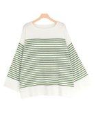 【ピエロ/Pierrot】のオーバーサイズボーダーニット オフホワイト×グリーン|ID: prp329100002248425 ipo3291000000036340880