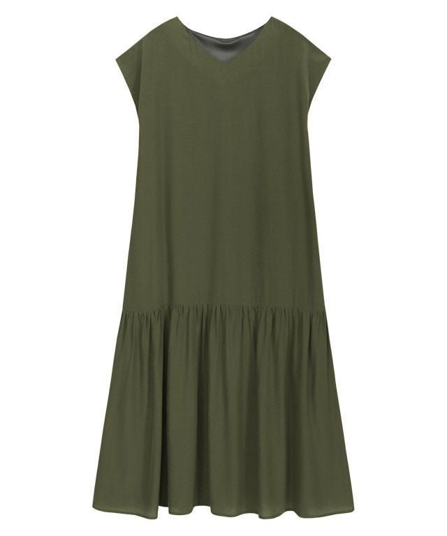 【ピエロ/Pierrot】の【アウトレットSALE!】裾切り替えフレンチスリーブワンピース インテリア・キッズ・メンズ・レディースファッション・服の通販 founy(ファニー) 　ファッション　Fashion　レディースファッション　Fashion for Women　ワンピース　Dresses　アウトレット　Outlet / Clearance　ギャザー　Gathered, Ruffled　プチプライス・低価格　Affordable / Budget Price　カーキ|ID: prp329100002518641 ipo3291000000036067792