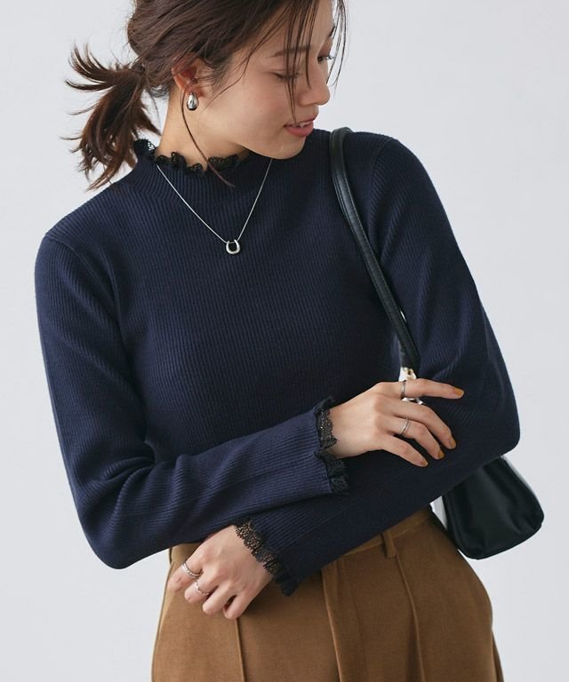 【ピエロ/Pierrot】のレース付ハイネックリブニット インテリア・キッズ・メンズ・レディースファッション・服の通販 founy(ファニー) https://founy.com/ ファッション Fashion レディースファッション Fashion for Women トップス・カットソー Cut & Sew Tops ニット Knit Tops & Sweaters プチプライス・低価格 Affordable / Budget Price ボトム Bottoms, Lower Wear リブニット Rib Knit, Ribbed Knit レース Lace, Lace Fabric エレガント 上品 Elegant |ID: prp329100002630211 ipo3291000000036341243
