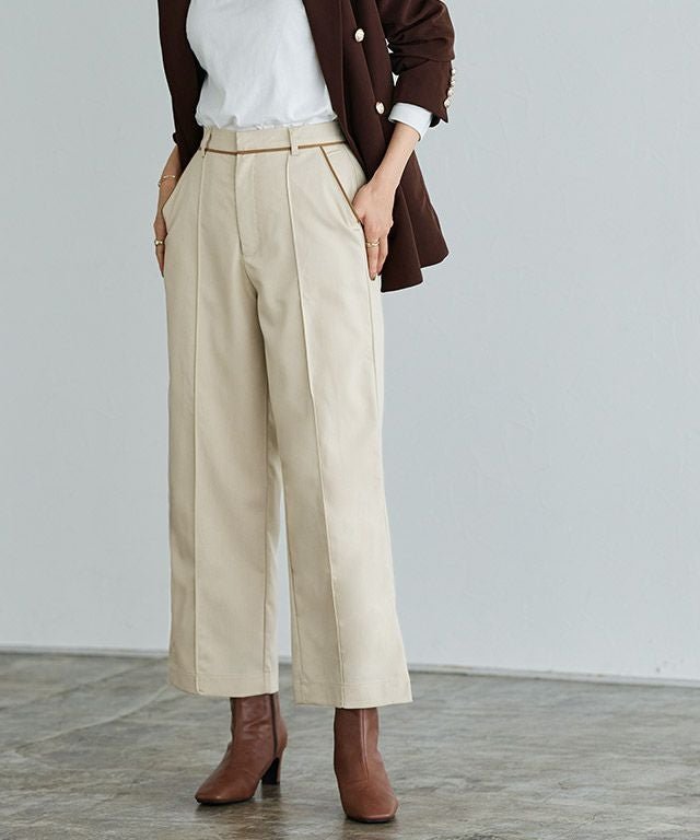 【ピエロ/Pierrot】の配色パイピングパンツ インテリア・キッズ・メンズ・レディースファッション・服の通販 founy(ファニー) 　ファッション　Fashion　レディースファッション　Fashion for Women　パンツ　Pants & Trousers　シンプル　Simple, Minimal　スリット　Slit, Slit Detail　プチプライス・低価格　Affordable / Budget Price　ポケット　Pocket, Pocket Detail　エレガント 上品　Elegant　167cm / ライトベージュ / M|ID: prp329100002630218 ipo3291000000035996035