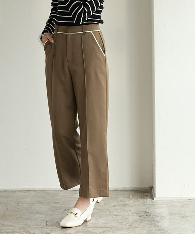 【ピエロ/Pierrot】の配色パイピングパンツ インテリア・キッズ・メンズ・レディースファッション・服の通販 founy(ファニー) 　ファッション　Fashion　レディースファッション　Fashion for Women　パンツ　Pants & Trousers　シンプル　Simple, Minimal　スリット　Slit, Slit Detail　プチプライス・低価格　Affordable / Budget Price　ポケット　Pocket, Pocket Detail　エレガント 上品　Elegant　165cm / キャメル / M|ID: prp329100002630218 ipo3291000000035996036