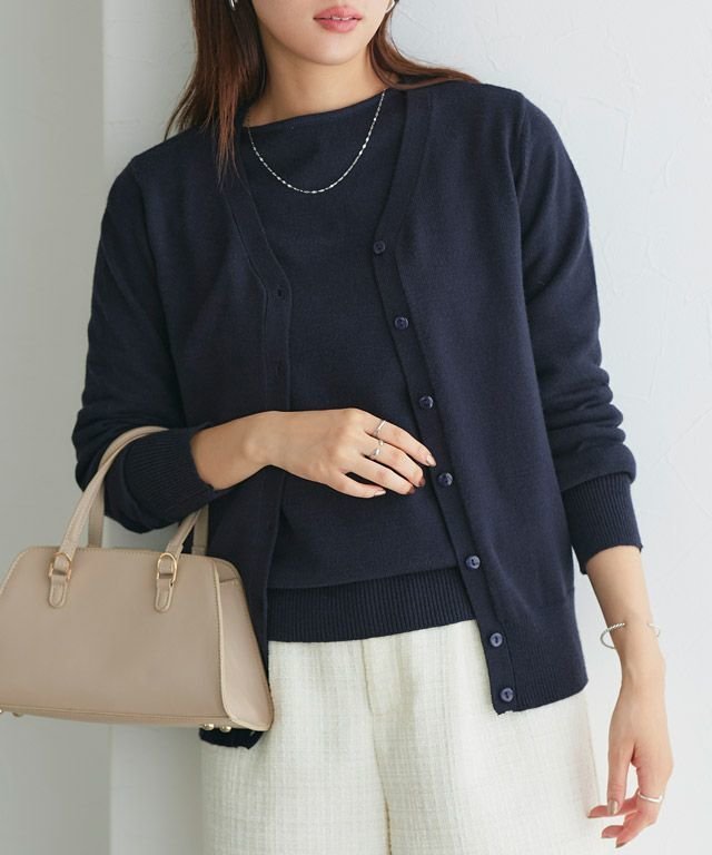 【ピエロ/Pierrot】のプレミアムカシミヤタッチカーディガン インテリア・キッズ・メンズ・レディースファッション・服の通販 founy(ファニー) 　ファッション　Fashion　レディースファッション　Fashion for Women　トップス・カットソー　Cut & Sew Tops　カーディガン・羽織り　Layered Style Cardigans　送料無料　Free Shipping　アンサンブル　Ensemble Set　カーディガン　Cardigan, Knitwear　シンプル　Simple, Minimal　プチプライス・低価格　Affordable / Budget Price　ベーシック　Basic, Essential　166cm / ネイビー / M|ID: prp329100002690387 ipo3291000000034283391