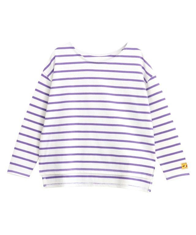 【ピエロ/Pierrot】のlulpini 【クレパスコラボ】ボーダーロングスリーブTシャツ インテリア・キッズ・メンズ・レディースファッション・服の通販 founy(ファニー) 　ファッション　Fashion　レディースファッション　WOMEN　トップス・カットソー　Tops/Tshirt　シャツ/ブラウス　Shirts/Blouses　ロング / Tシャツ　T-Shirts　プチプライス・低価格　Affordable　ボーダー　Border　ワンポイント　One Point　吸水　Water Absorption　オフホワイト×パープル|ID: prp329100002710588 ipo3291000000018428549