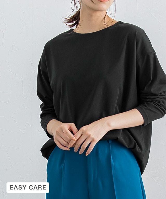 【ピエロ/Pierrot】の【Easy care】2wayロングスリーブTシャツ インテリア・キッズ・メンズ・レディースファッション・服の通販 founy(ファニー) 　ファッション　Fashion　レディースファッション　Fashion for Women　トップス・カットソー　Cut & Sew Tops　シャツ・ブラウス・オフィスカジュアル　Elegant Blouses & Button-Ups　ロングTシャツ・Tシャツ　Longline T-Shirts & Tees　シンプル　Simple, Minimal　スリーブ　Sleeve, Long Sleeve / Short Sleeve　プチプライス・低価格　Affordable / Budget Price　ロング　Long, Long-Length　エレガント 上品　Elegant　ブラック|ID: prp329100002745037 ipo3291000000035769425