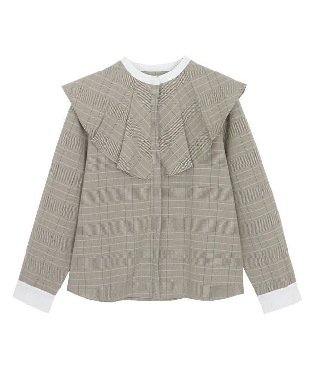 【ピエロ/Pierrot】のチェック柄クレリックフリルカラーブラウス インテリア・キッズ・メンズ・レディースファッション・服の通販 founy(ファニー) 　ファッション　Fashion　レディースファッション　Fashion for Women　トップス・カットソー　Cut & Sew Tops　シャツ・ブラウス・オフィスカジュアル　Elegant Blouses & Button-Ups　クラシカル　Classical, Vintage-Inspired　チェック　Check, Plaid, Tartan　フリル　Frill, Ruffle　プチプライス・低価格　Affordable / Budget Price　グリーン|ID: prp329100002768858 ipo3291000000036046937