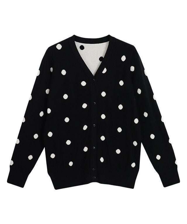 【ピエロ/Pierrot】のドットニットカーディガン インテリア・キッズ・メンズ・レディースファッション・服の通販 founy(ファニー) 　ファッション　Fashion　レディースファッション　Fashion for Women　トップス・カットソー　Cut & Sew Tops　ニット　Knit Tops & Sweaters　カーディガン・羽織り　Layered Style Cardigans　スリーブ　Sleeve, Long Sleeve / Short Sleeve　ドット　Polka Dot, Dot Pattern　プチプライス・低価格　Affordable / Budget Price　ブラック×アイボリー|ID: prp329100002777164 ipo3291000000036046959