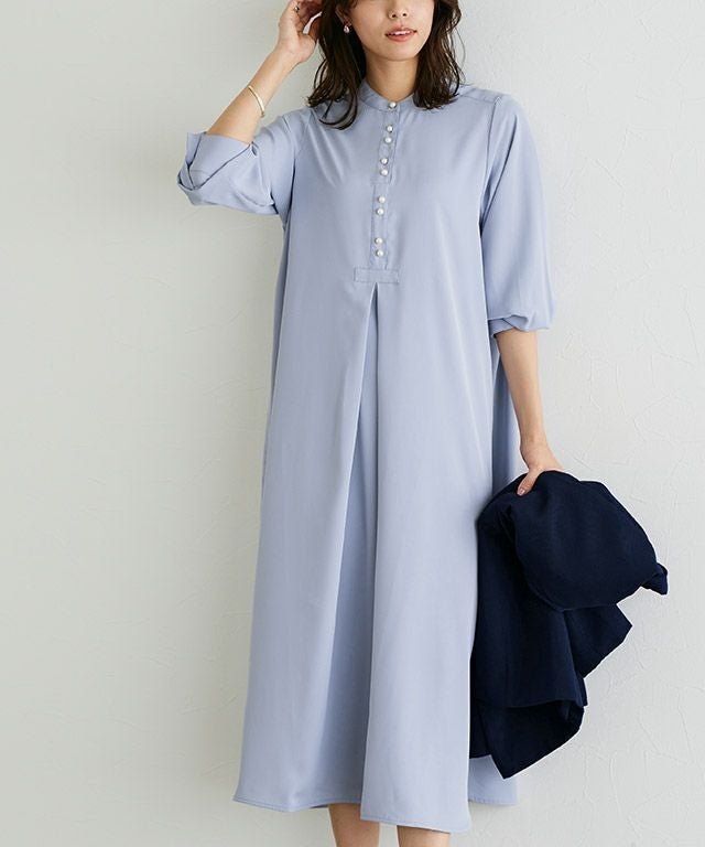 【ピエロ/Pierrot】のパールボタンフレアワンピース インテリア・キッズ・メンズ・レディースファッション・服の通販 founy(ファニー) ファッション Fashion レディースファッション Fashion for Women ワンピース Dresses おすすめ Recommended / Our Picks スリーブ Sleeve, Long Sleeve / Short Sleeve ドレープ Drape, Draping Fabric パール Pearl, Pearl Accent フロント Front, Front Design プチプライス・低価格 Affordable / Budget Price エレガント 上品 Elegant グレイッシュブルー|ID: prp329100002777166 ipo3291000000036046976