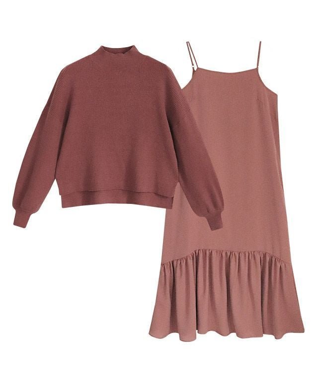 【ピエロ/Pierrot】の【アウトレットSALE!】キャミワンピースセットハイネックニットプルオーバー インテリア・キッズ・メンズ・レディースファッション・服の通販 founy(ファニー) ファッション Fashion レディースファッション Fashion for Women ワンピース Dresses キャミソールワンピース Camisole Dresses スーツ Business Suits & Workwear スーツセット・2点セット・レディーススーツ Suit Sets / 2-Piece Suits / Office Suit Sets アウトレット Outlet / Clearance キャミワンピース Cami Dress, Slip Dress コンパクト Compact, Small Size スリーブ Sleeve, Long Sleeve / Short Sleeve スーツ Suit, Formalwear バランス Balance, Style Balance プチプライス・低価格 Affordable / Budget Price ヘムライン Hemline, Bottom Cut ランダム Random, Irregular リブニット Rib Knit, Ribbed Knit モカピンク|ID: prp329100002812435 ipo3291000000036044798