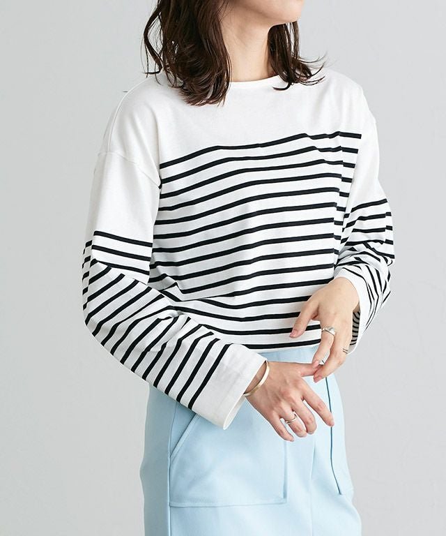 【ピエロ/Pierrot】のボーダーチュニックルーズプルオーバー インテリア・キッズ・メンズ・レディースファッション・服の通販 founy(ファニー) 　ファッション　Fashion　レディースファッション　Fashion for Women　トップス・カットソー　Cut & Sew Tops　カジュアルプルオーバー・ニットトップス　Pullovers & Knit Tops / Casual Pullovers　プチプライス・低価格　Affordable / Budget Price　ルーズ　Loose, Oversized　吸水　Absorbent, Quick-Dry　オフホワイト×ブラック|ID: prp329100002843951 ipo3291000000036045142