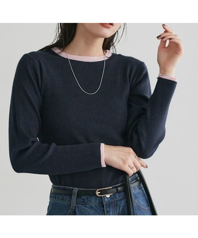 【ピエロ/Pierrot】の選べる配色リブニット インテリア・キッズ・メンズ・レディースファッション・服の通販 founy(ファニー) ファッション Fashion レディースファッション Fashion for Women トップス・カットソー Cut & Sew Tops ニット Knit Tops & Sweaters おすすめ Recommended / Our Picks インナー Innerwear ハイネック High Neck, Mock Neck プチプライス・低価格 Affordable / Budget Price ベーシック Basic, Essential リブニット Rib Knit, Ribbed Knit 春 Spring 秋 Autumn 167cm / A / ネイビー×Lピンク / クルーネック / M|ID: prp329100002843952 ipo3291000000036045169
