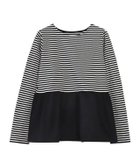 【ピエロ/Pierrot】の異素材ドッキングフリルギャザーカットソー ボーダー/ブラック|ID: prp329100003092672 ipo3291000000036045829