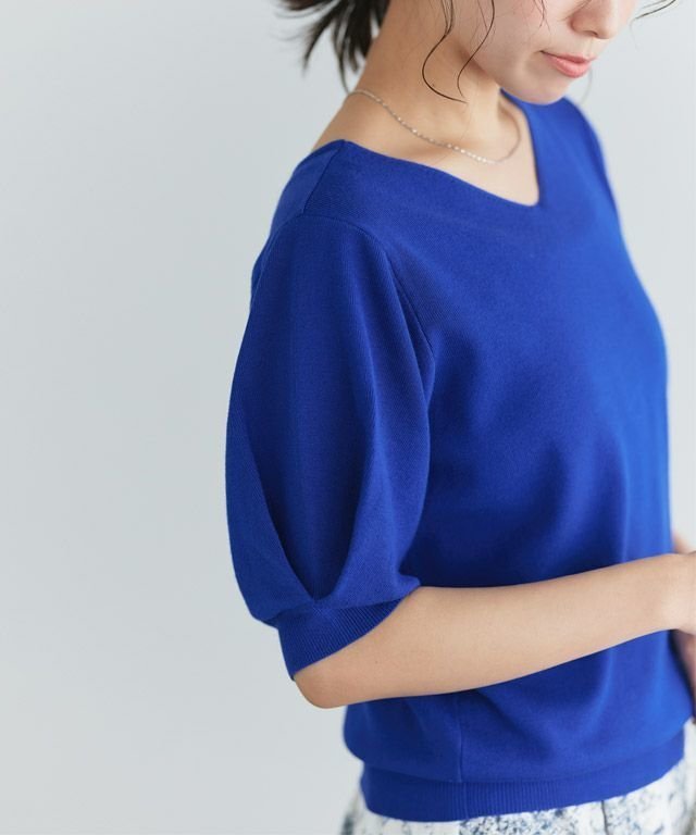 【ピエロ/Pierrot】の2wayパフハーフスリーブニット インテリア・キッズ・メンズ・レディースファッション・服の通販 founy(ファニー) 　ファッション　Fashion　レディースファッション　Fashion for Women　トップス・カットソー　Cut & Sew Tops　ニット　Knit Tops & Sweaters　シルク　Silk, 100% Silk　シンプル　Simple, Minimal　スリーブ　Sleeve, Long Sleeve / Short Sleeve　ワイド　Wide, Wide Fit　プチプライス・低価格　Affordable / Budget Price　エレガント 上品　Elegant　167cm / ロイヤルブルー / M|ID: prp329100003118534 ipo3291000000032735119
