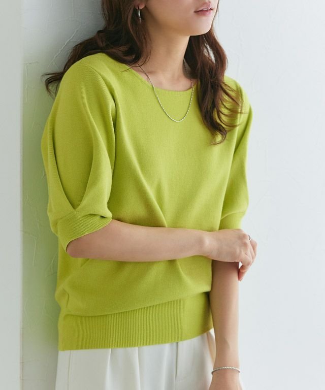 【ピエロ/Pierrot】の2wayパフハーフスリーブニット インテリア・キッズ・メンズ・レディースファッション・服の通販 founy(ファニー) 　ファッション　Fashion　レディースファッション　Fashion for Women　トップス・カットソー　Cut & Sew Tops　ニット　Knit Tops & Sweaters　シルク　Silk, 100% Silk　シンプル　Simple, Minimal　スリーブ　Sleeve, Long Sleeve / Short Sleeve　ワイド　Wide, Wide Fit　プチプライス・低価格　Affordable / Budget Price　エレガント 上品　Elegant　166cm / ライム / M|ID: prp329100003118534 ipo3291000000032735120