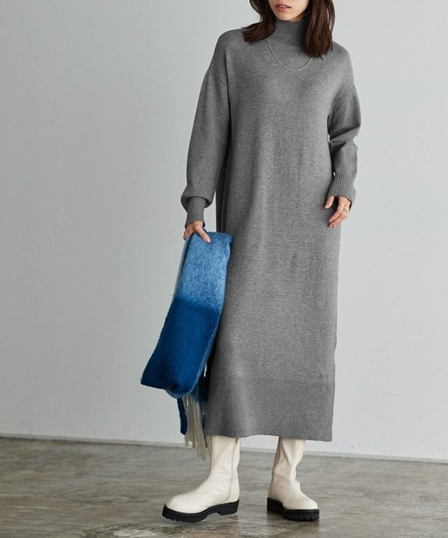 【ピエロ/Pierrot】のもっちりカシミヤタッチハイネックロングニットワンピース インテリア・キッズ・メンズ・レディースファッション・服の通販 founy(ファニー) 　ファッション　Fashion　レディースファッション　Fashion for Women　ワンピース　Dresses　ニットワンピース　Knit Dresses　送料無料　Free Shipping　ジャケット　Jacket, Outerwear　スニーカー　Sneakers, Trainers　プチプライス・低価格　Affordable / Budget Price　167cm / 杢チャコール / M|ID: prp329100003150243 ipo3291000000034411770