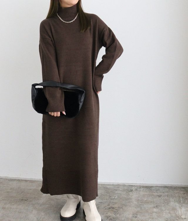 【ピエロ/Pierrot】のもっちりカシミヤタッチハイネックロングニットワンピース インテリア・キッズ・メンズ・レディースファッション・服の通販 founy(ファニー) 　ファッション　Fashion　レディースファッション　Fashion for Women　ワンピース　Dresses　ニットワンピース　Knit Dresses　送料無料　Free Shipping　ジャケット　Jacket, Outerwear　スニーカー　Sneakers, Trainers　プチプライス・低価格　Affordable / Budget Price　150cm / ダークブラウン / PM|ID: prp329100003150243 ipo3291000000034411772