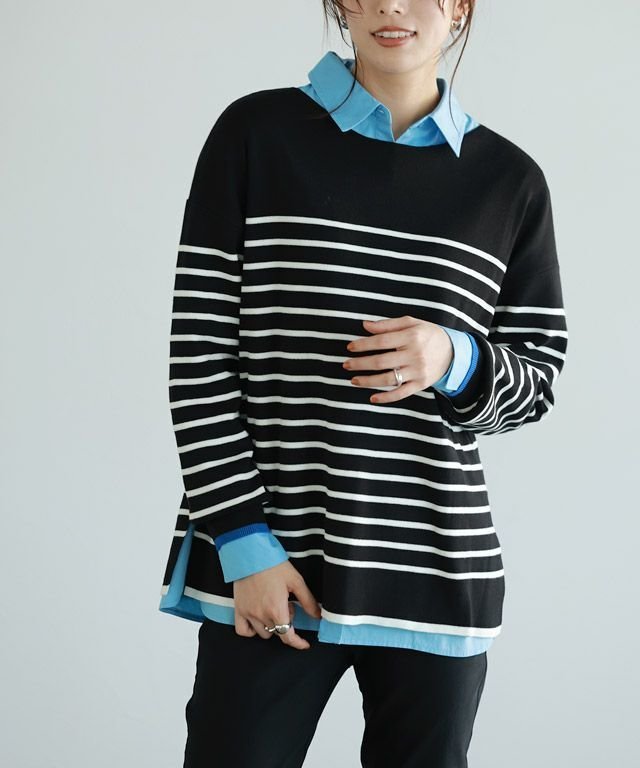 【ピエロ/Pierrot】のバイカラーリブボーダーニット インテリア・キッズ・メンズ・レディースファッション・服の通販 founy(ファニー) ファッション Fashion レディースファッション Fashion for Women トップス・カットソー Cut & Sew Tops ニット Knit Tops & Sweaters プチプライス・低価格 Affordable / Budget Price エレガント 上品 Elegant ブラック×オフホワイト×ブルー|ID: prp329100003721368 ipo3291000000025029416