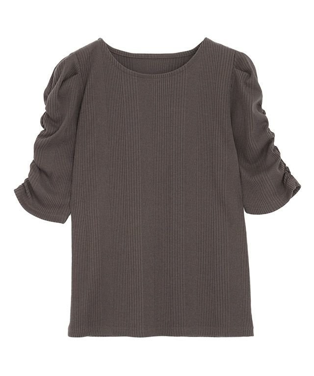 【ピエロ/Pierrot】のランダムテレコギャザースリーブTシャツ インテリア・キッズ・メンズ・レディースファッション・服の通販 founy(ファニー) 　ファッション　Fashion　レディースファッション　Fashion for Women　トップス・カットソー　Cut & Sew Tops　シャツ・ブラウス・オフィスカジュアル　Elegant Blouses & Button-Ups　ロングTシャツ・Tシャツ　Longline T-Shirts & Tees　ギャザー　Gathered, Ruffled　シンプル　Simple, Minimal　フェミニン　Feminine, Girly　プチプライス・低価格　Affordable / Budget Price　ランダム　Random, Irregular　ダークブラウン|ID: prp329100003721487 ipo3291000000033248662